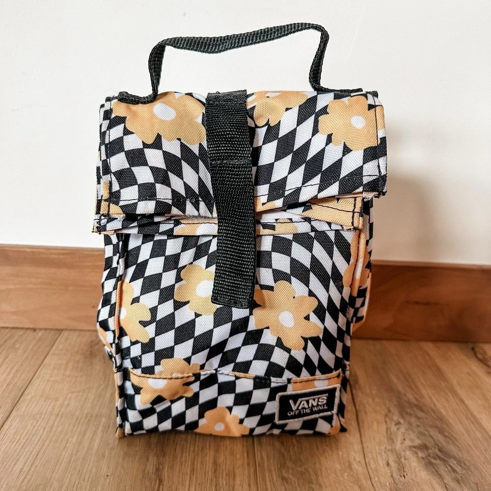 Vans Off The Wall Lunch Box Floral Checkered Black And White‎ Insulated